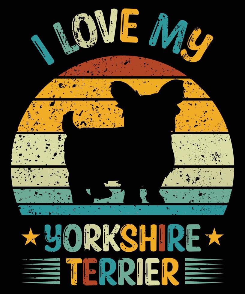 rolig yorkshire terrier vintage retro solnedgång silhuett gåvor hund älskare hundägare väsentlig t-shirt vektor