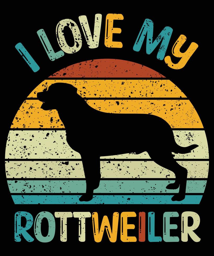 Sonnenuntergang-Silhouettegeschenke des lustigen Rottweiler Vintagen Retro-wesentlichen T - Shirt des Hundeliebhaber-Hundebesitzers vektor