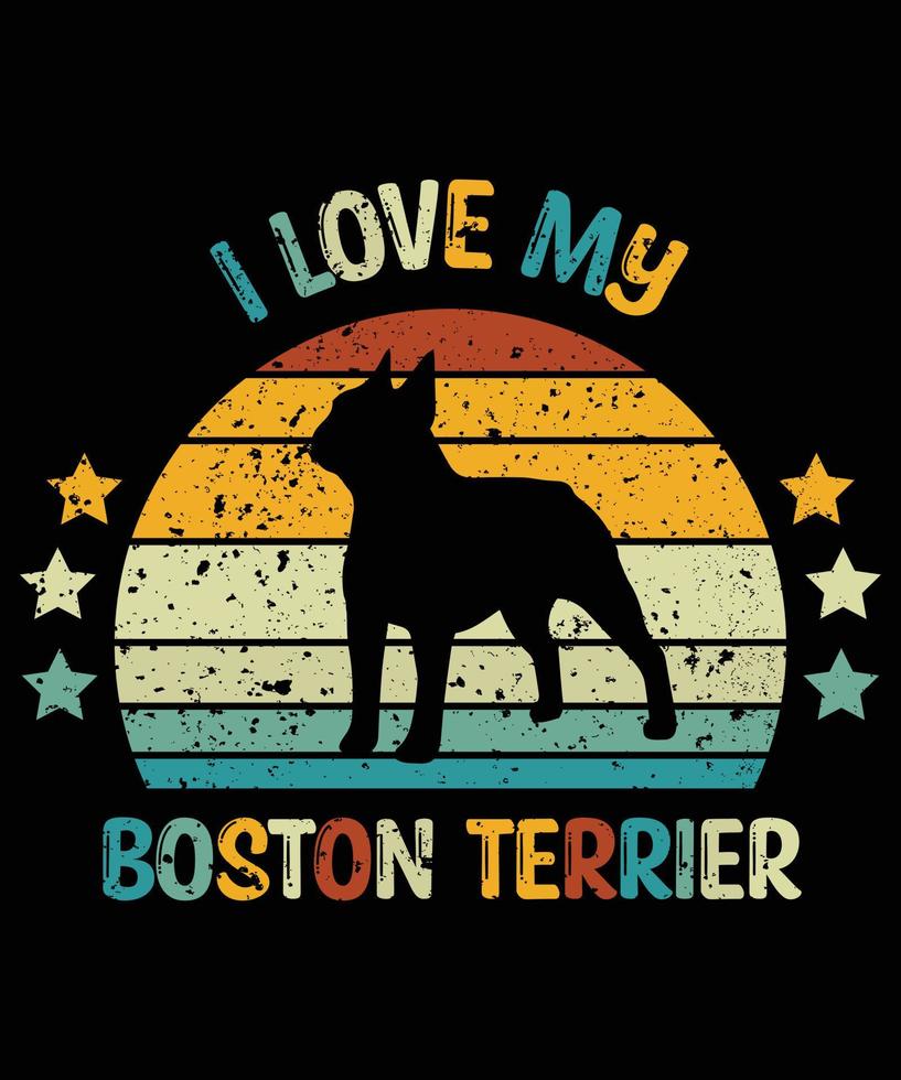 rolig boston terrier vintage retro solnedgång silhuett gåvor hund älskare hundägare väsentlig t-shirt vektor