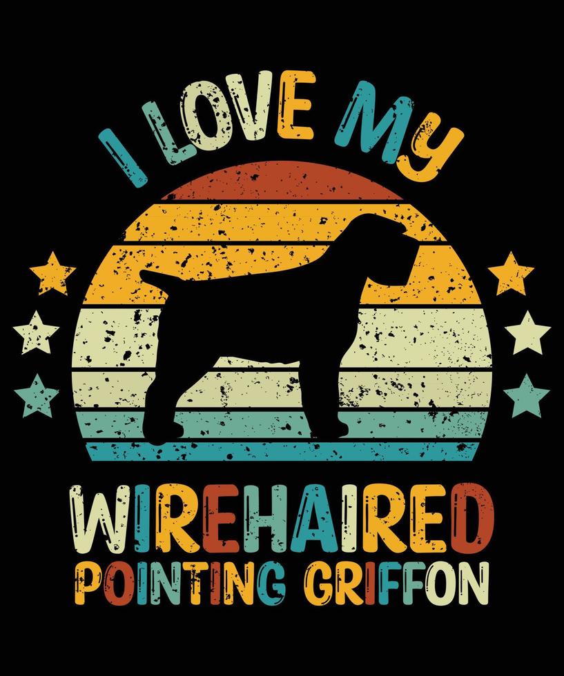 Sonnenuntergang-Silhouettegeschenkhundeliebhaberhundeinhaber-wesentlicher T - Shirt des lustigen wirehaired Zeigens griffon Vintagen retro vektor