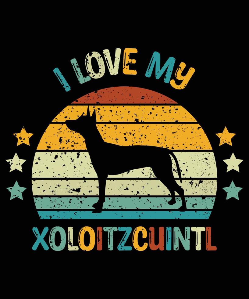 Sonnenuntergang-Silhouettegeschenke des lustigen xoloitzcuintl Vintagen retro wesentlicher T - Shirt des Hundeliebhaber-Hundeinhabers vektor