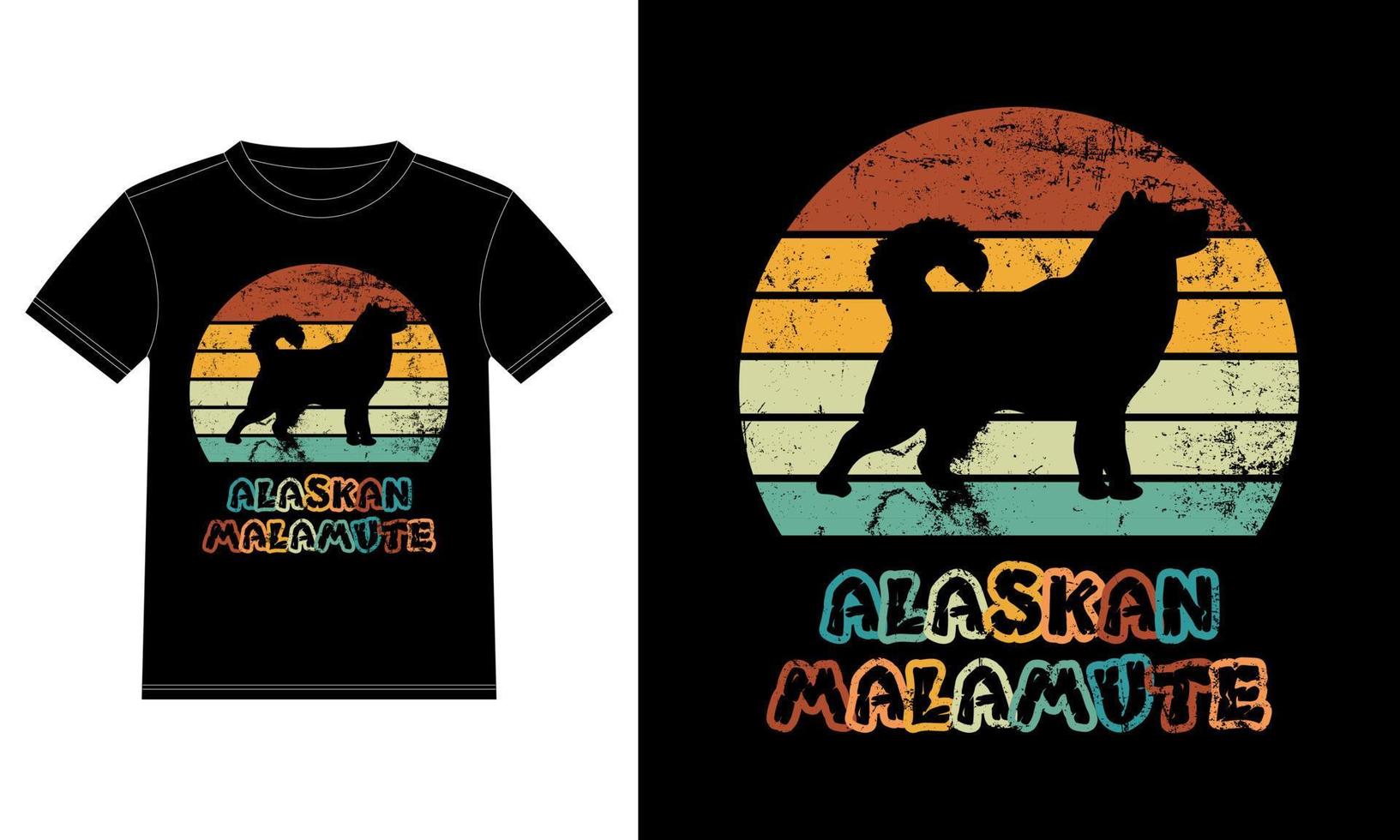 rolig alaskan malamute vintage retro solnedgång silhuett gåvor hund älskare hundägare viktig t-shirt vektor