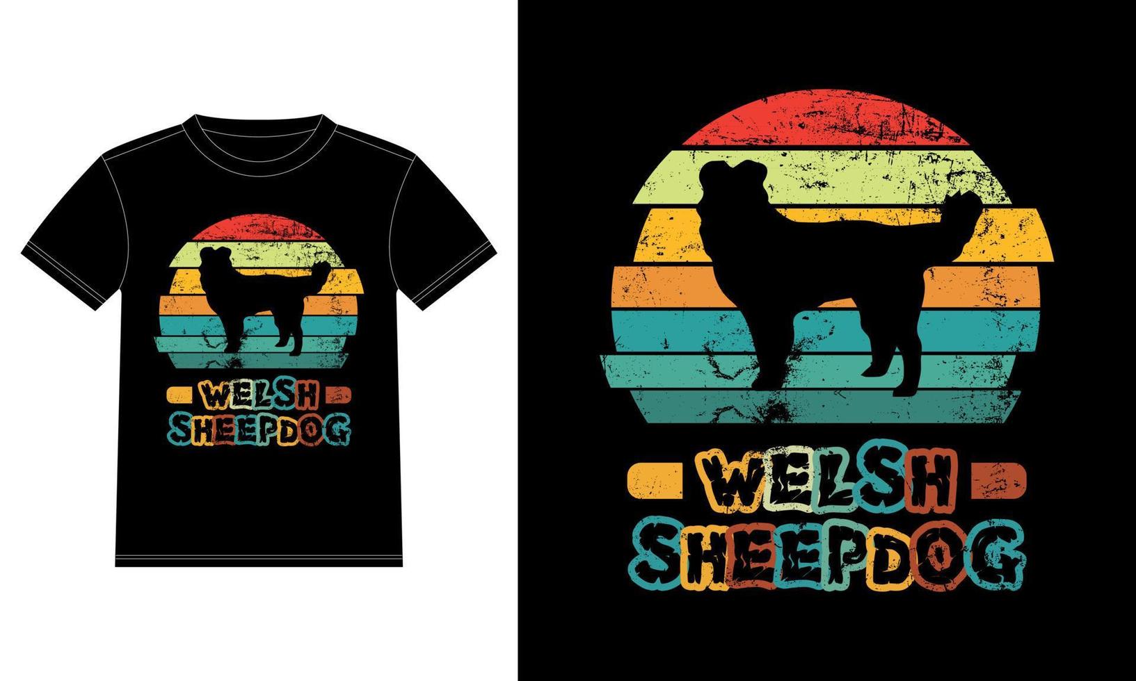 Sonnenuntergang-Silhouettegeschenke des lustigen Waliser-Schäferhundes Vintager retro wesentlicher T - Shirt des Hundeliebhaber-Hundeinhabers vektor