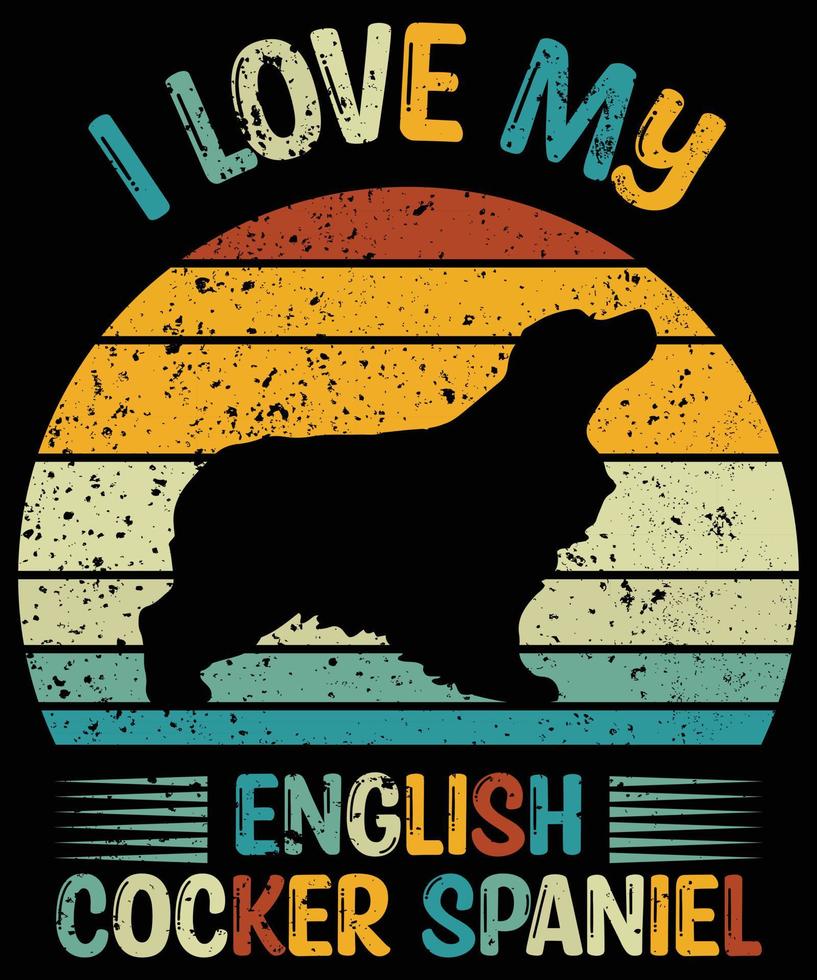 Sonnenuntergang-Silhouettegeschenke des lustigen englischen Cocker spaniels Vintager retro wesentlicher T - Shirt des Hundeliebhaber-Hundeinhabers vektor