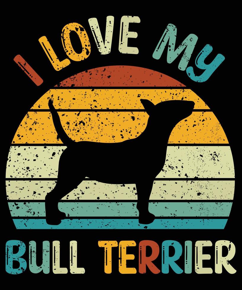 rolig bull terrier vintage retro solnedgång silhuett gåvor hund älskare hundägare väsentlig t-shirt vektor