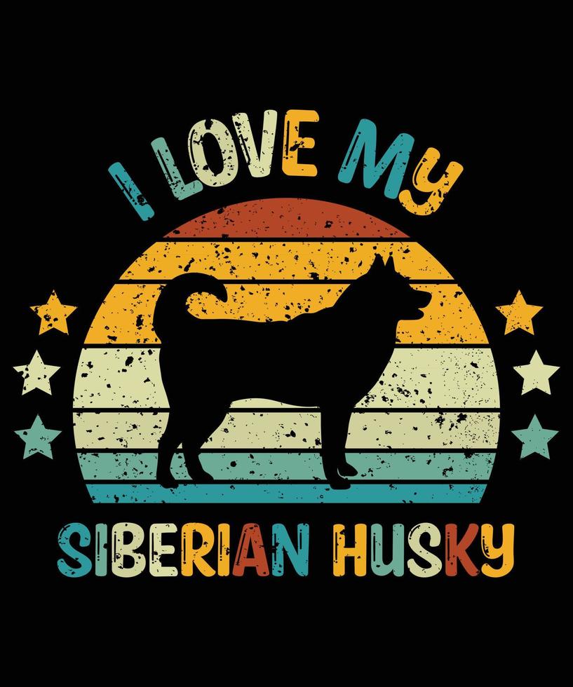 Sonnenuntergang-Silhouettegeschenke des lustigen sibirischen Huskys Vintager retro wesentlicher T - Shirt des Hundeliebhaber-Hundeinhabers vektor