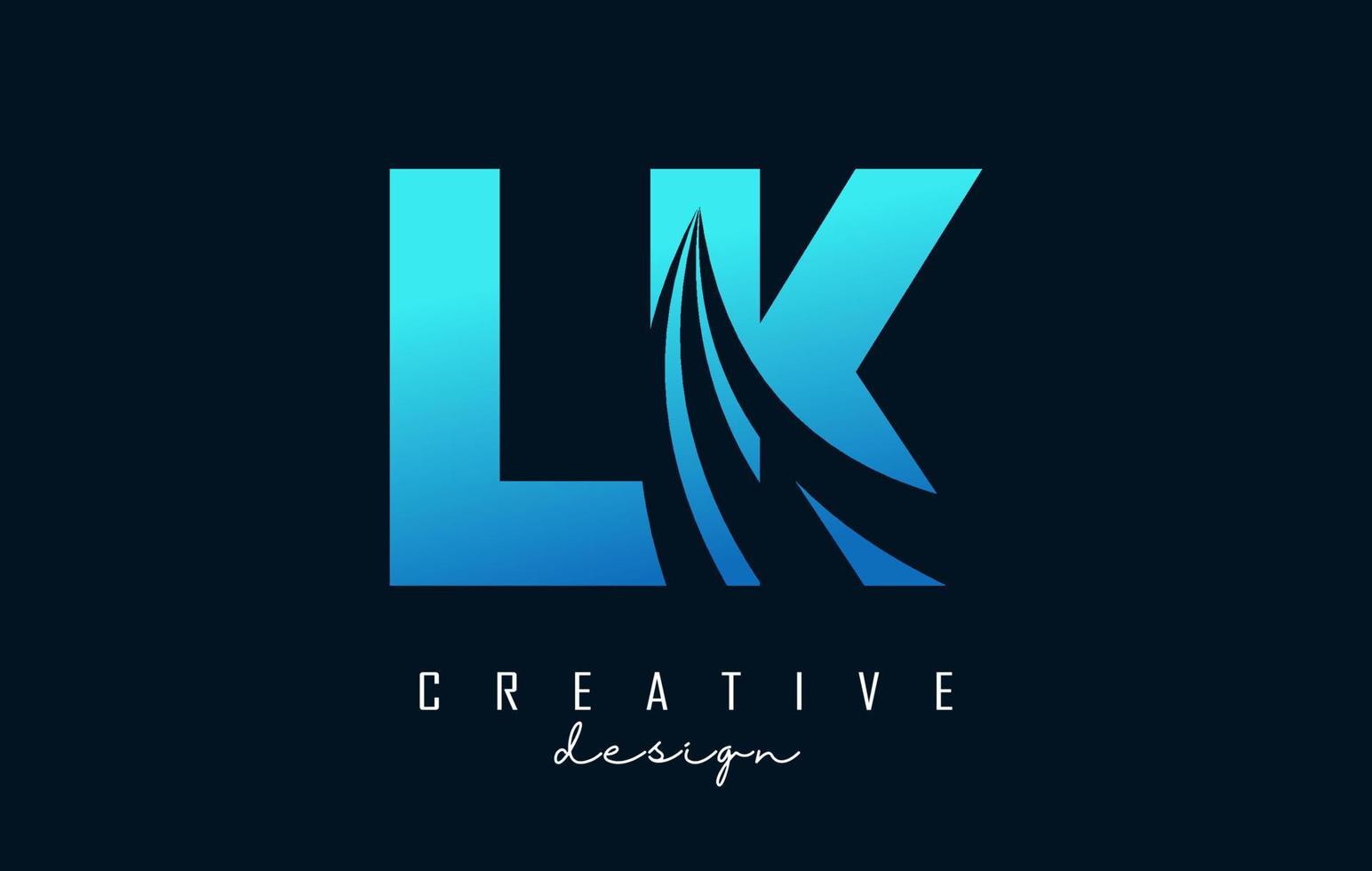 kreative blaue buchstaben lk lk-logo mit führenden linien und straßenkonzeptdesign. Buchstaben mit geometrischem Design. vektor