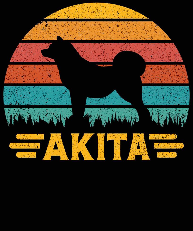 Sonnenuntergang-Silhouettegeschenke des lustigen Akita Vintagen retro wesentlicher T - Shirt des Hundeliebhaber-Hundebesitzers vektor