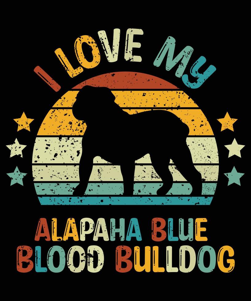 Sonnenuntergang-Silhouettegeschenkhundeliebhaber-Hundeinhaber-wesentlicher T - Shirt der blauen Blutbulldogge Alapaha Vintager retro vektor