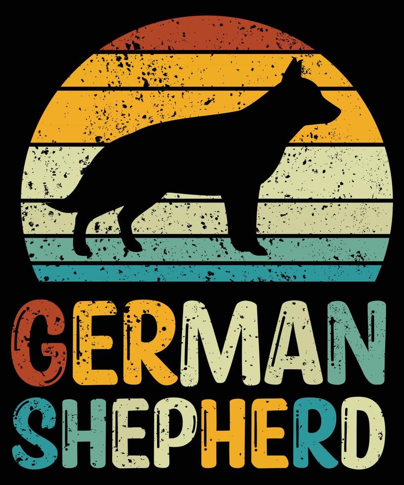 Sonnenuntergang-Silhouettegeschenkhundeliebhaber-Hundebesitzer des lustigen Schäferhundes Vintager retro wesentlicher T - Shirt vektor