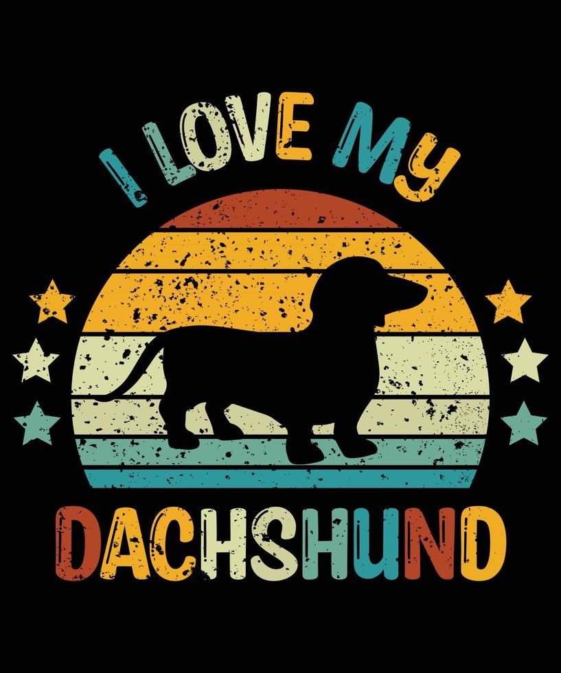 Sonnenuntergang-Silhouettegeschenkhundeliebhaber-Hundeinhaber-wesentlicher T - Shirt der lustigen Dackel Vintager retro vektor