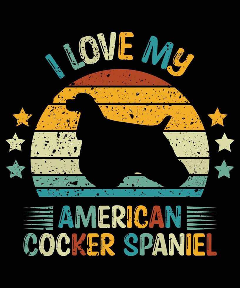 Sonnenuntergang-Silhouettegeschenke des lustigen amerikanischen Cockerspaniels Vintager retro wesentlicher T - Shirt des Hundeliebhaber-Hundeinhabers vektor