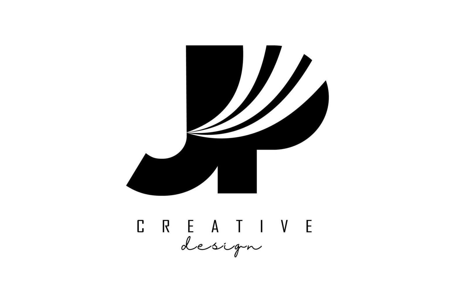 kreative schwarze buchstaben jp jp logo mit führenden linien und straßenkonzeptdesign. Buchstaben mit geometrischem Design. vektor