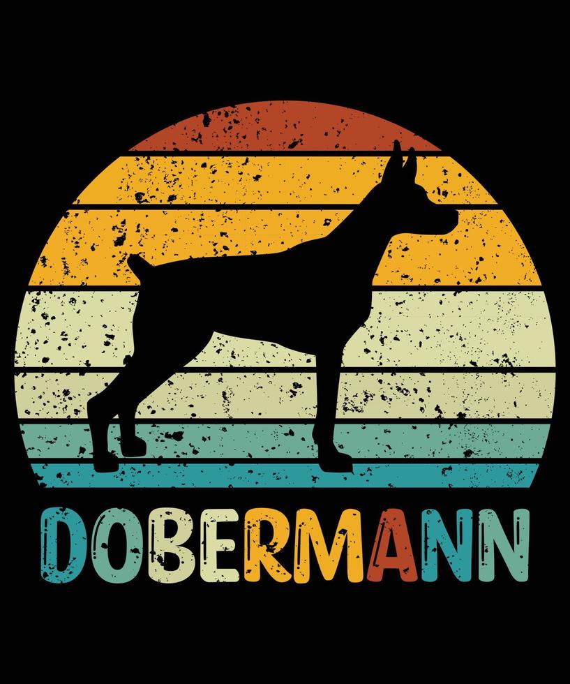 Sonnenuntergang-Silhouettegeschenke des lustigen Dobermanns Vintager retro wesentlicher T - Shirt des Hundeliebhaber-Hundebesitzers vektor