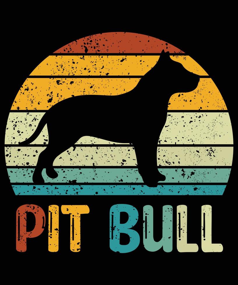 rolig pit bull vintage retro solnedgång silhuett gåvor hund älskare hundägare väsentlig t-shirt vektor