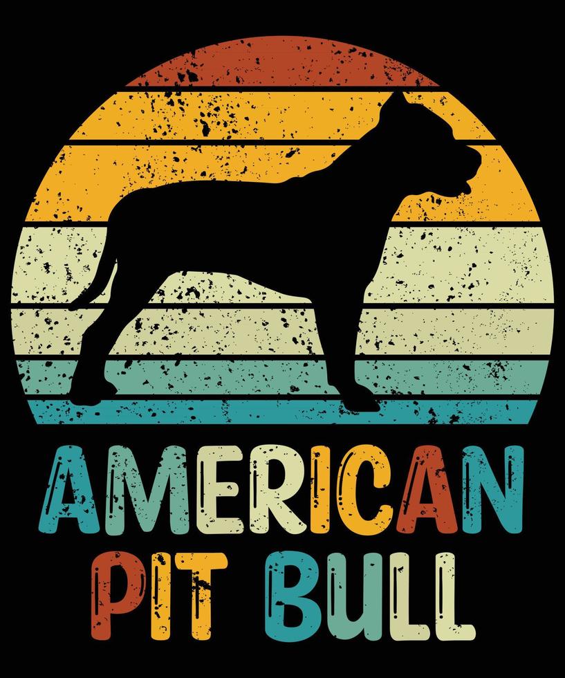 Sonnenuntergang-Silhouettegeschenke des lustigen amerikanischen Pitbulls Vintager retro wesentlicher T - Shirt des Hundeliebhaber-Hundebesitzers vektor