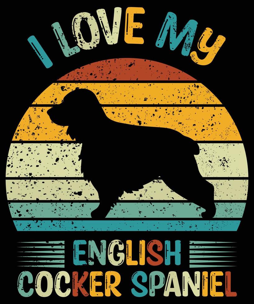 Sonnenuntergang-Silhouettegeschenke des lustigen englischen Cocker spaniels Vintager retro wesentlicher T - Shirt des Hundeliebhaber-Hundeinhabers vektor