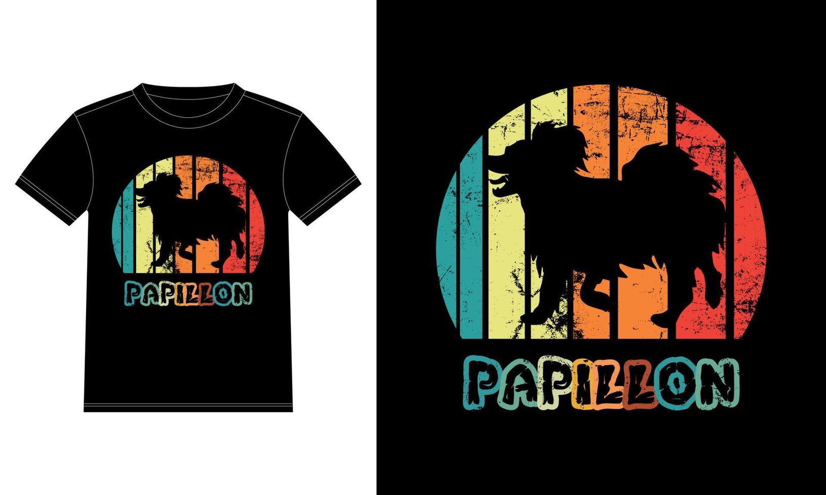 Sonnenuntergang-Silhouettegeschenke des lustigen papillon Vintagen retro wesentlicher T - Shirt des Hundeliebhaber-Hundeinhabers vektor