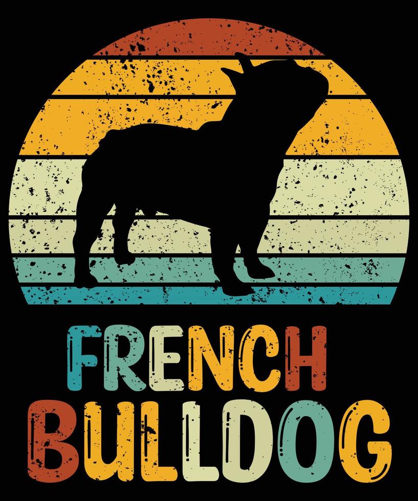 rolig fransk bulldog vintage retro solnedgång silhuett gåvor hund älskare hundägare väsentlig t-shirt vektor
