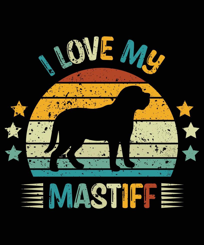 Sonnenuntergang-Silhouettegeschenke des lustigen Mastiffs Vintager retro wesentlicher T - Shirt des Hundeliebhaber-Hundebesitzers vektor