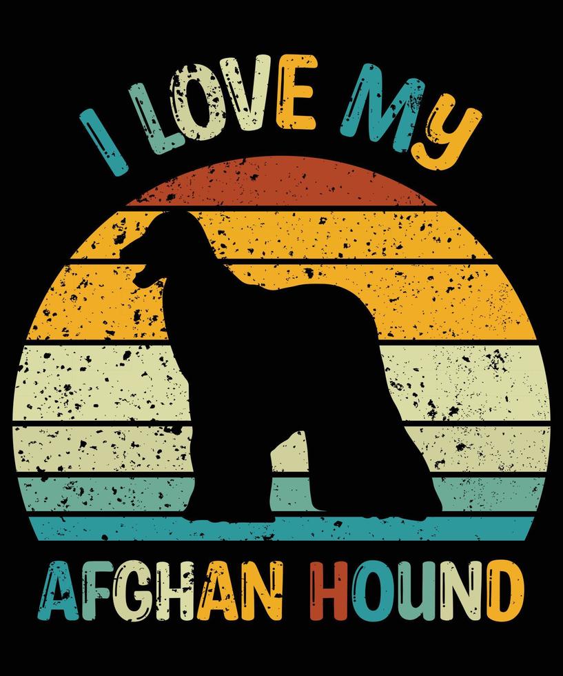 Sonnenuntergang-Silhouettegeschenkhundeliebhaber-Hundeinhaber-wesentlicher T - Shirt der lustigen afghanischen Jagdhundeweinlese retro vektor