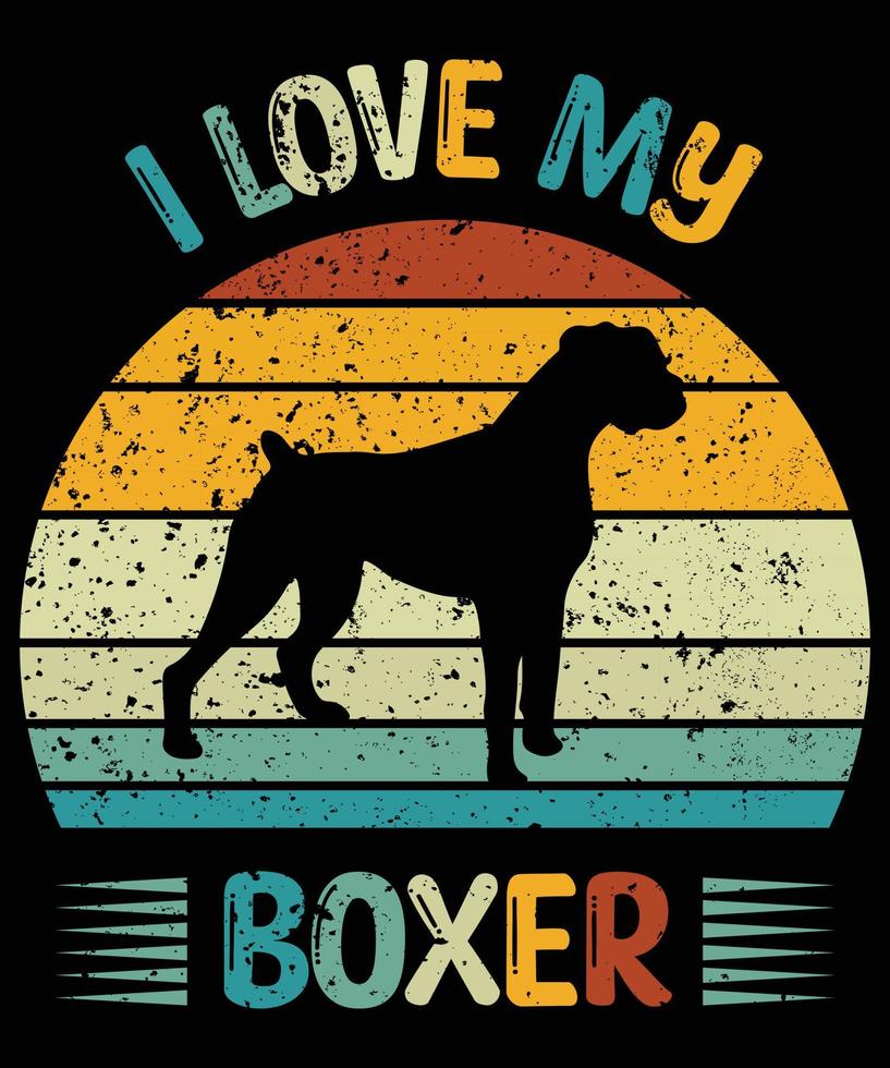 Sonnenuntergang-Silhouettegeschenke des lustigen Boxers Vintager retro wesentlicher T - Shirt des Hundeliebhaber-Hundeinhabers vektor