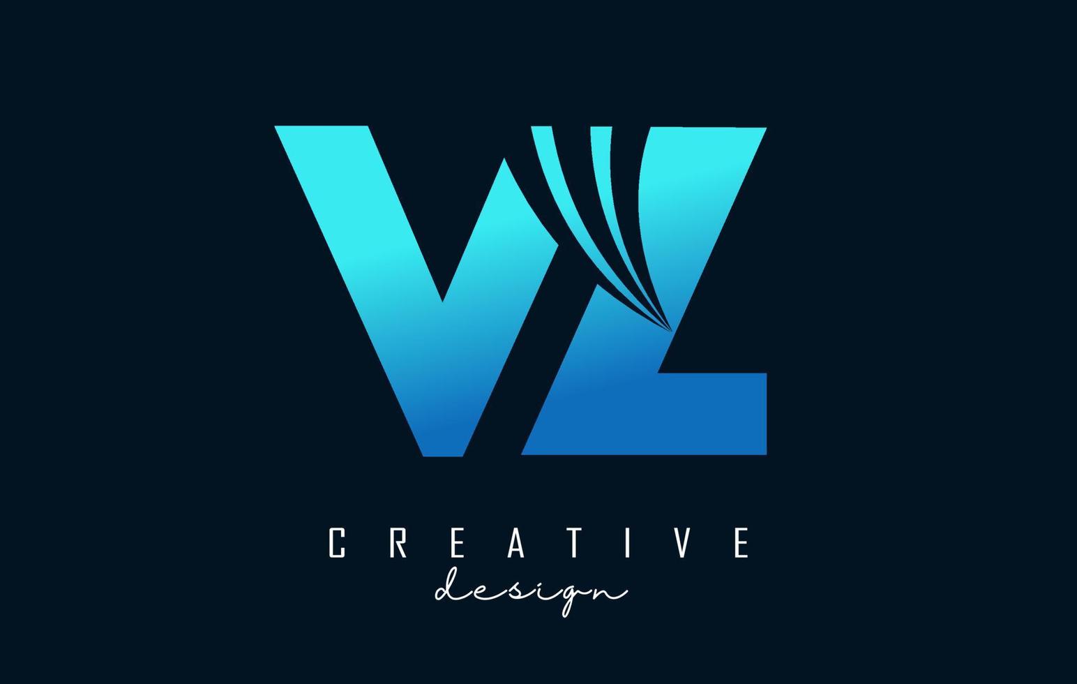 kreativa blå bokstäver vz vz logotyp med ledande linjer och vägkonceptdesign. bokstäver med geometrisk design. vektor