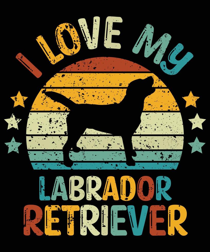 Sonnenuntergang-Silhouettegeschenke des lustigen Labrador-Retrievers Vintager retro wesentlicher T - Shirt des Hundeliebhaber-Hundeinhabers vektor