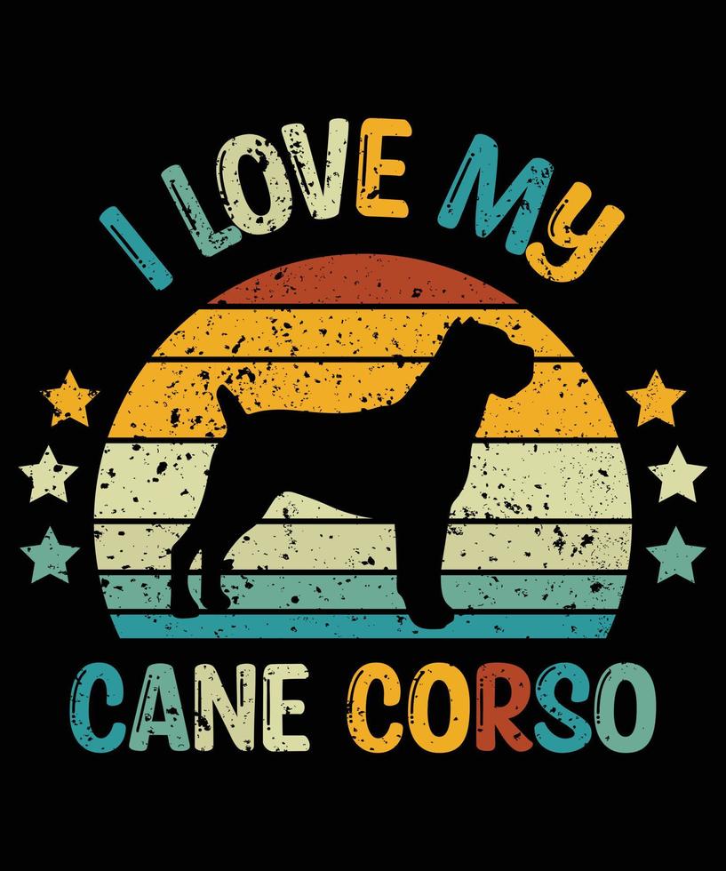 Sonnenuntergang-Silhouettegeschenkhundeliebhaber-Hundebesitzer des lustigen Cane corso Vintager retro wesentlicher T - Shirt vektor