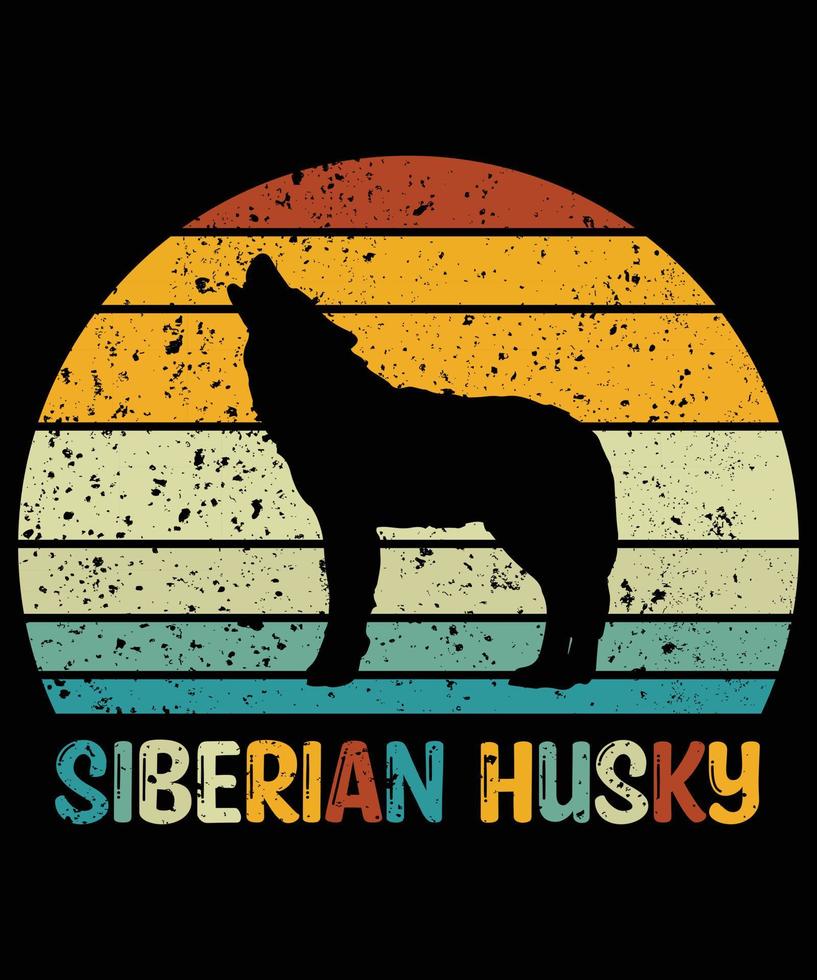 rolig siberian husky vintage retro solnedgång silhuett gåvor hund älskare hundägare väsentlig t-shirt vektor