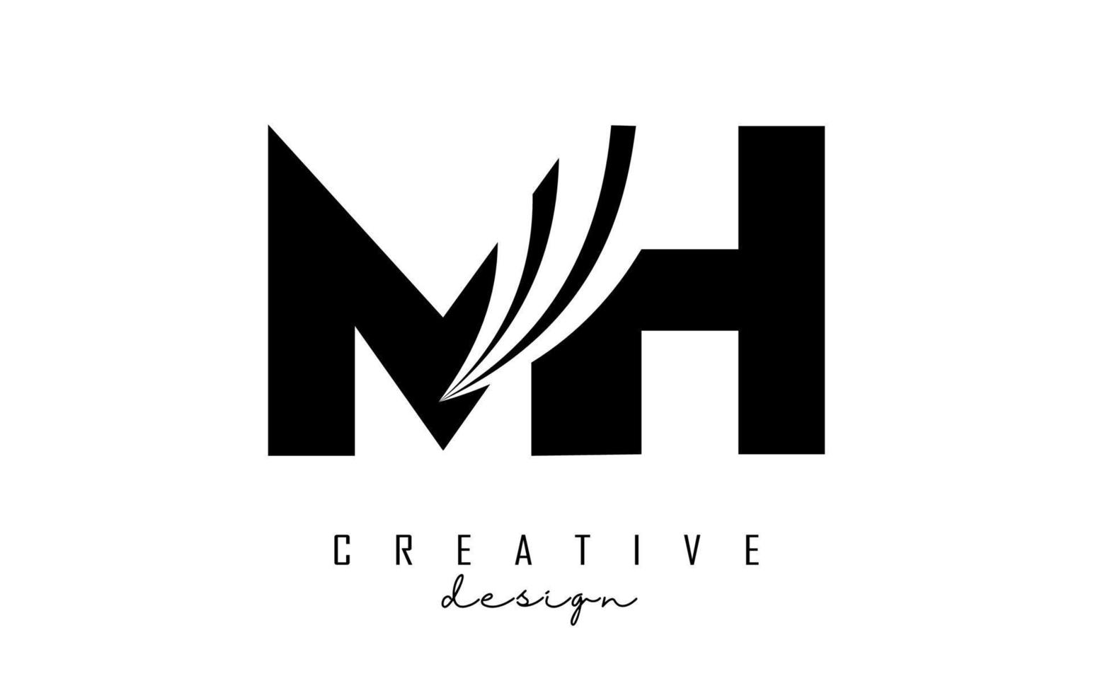 kreative schwarze buchstaben mh mh-logo mit führenden linien und straßenkonzeptdesign. Buchstaben mit geometrischem Design. vektor