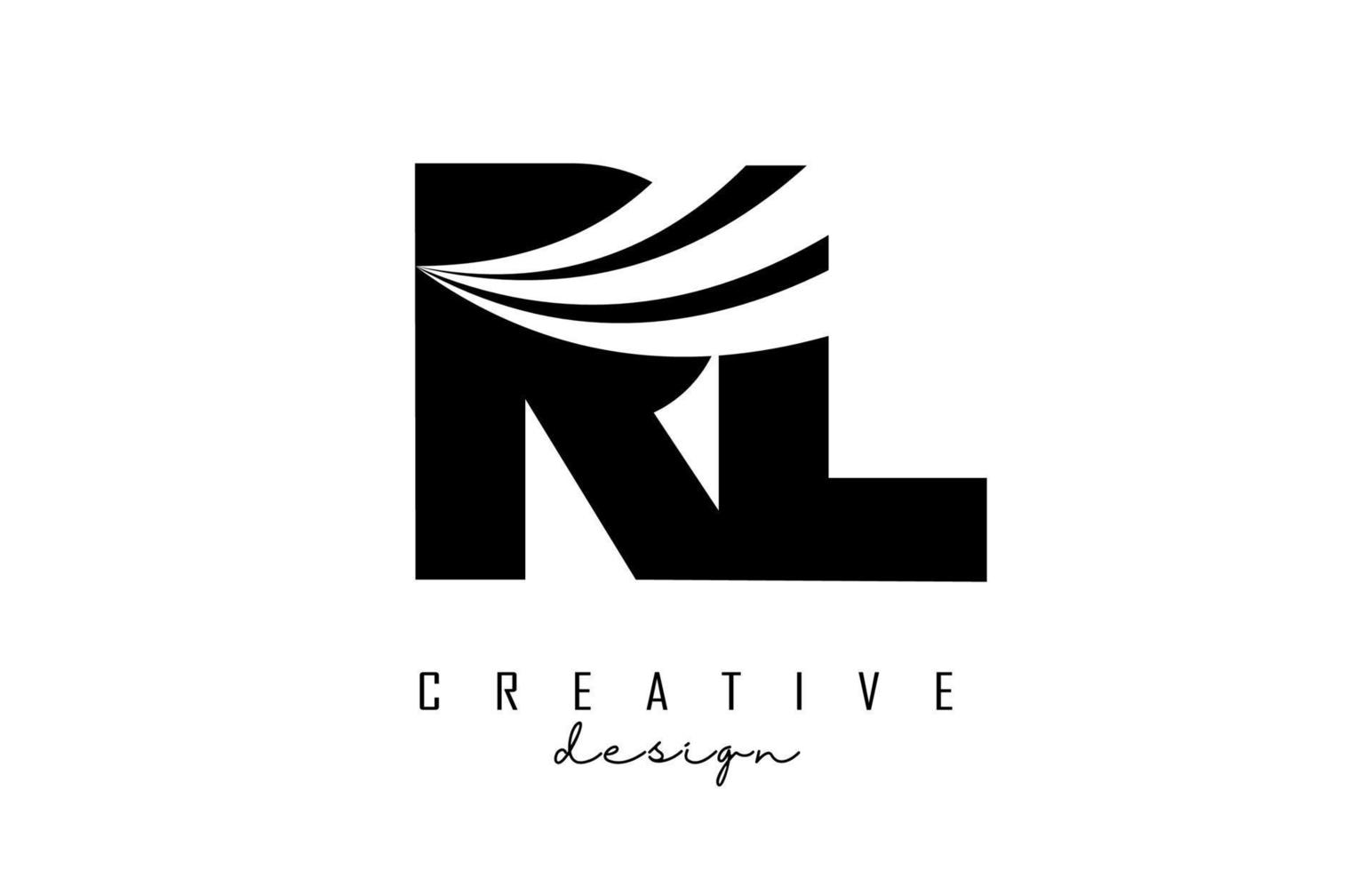 kreative schwarze buchstaben rl rl logo mit führenden linien und straßenkonzeptdesign. Buchstaben mit geometrischem Design. vektor