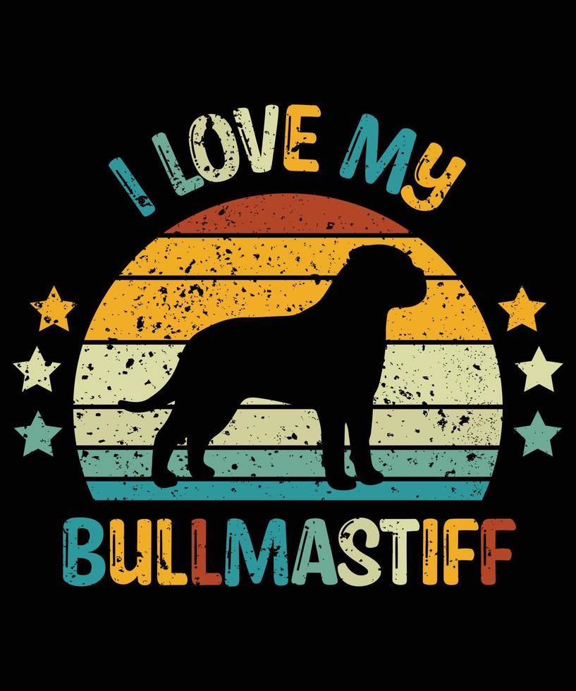 Sonnenuntergang-Silhouettegeschenkhundeliebhaber-Hundeinhaber-wesentlicher T - Shirt des lustigen bullmastiff Vintagen retro vektor