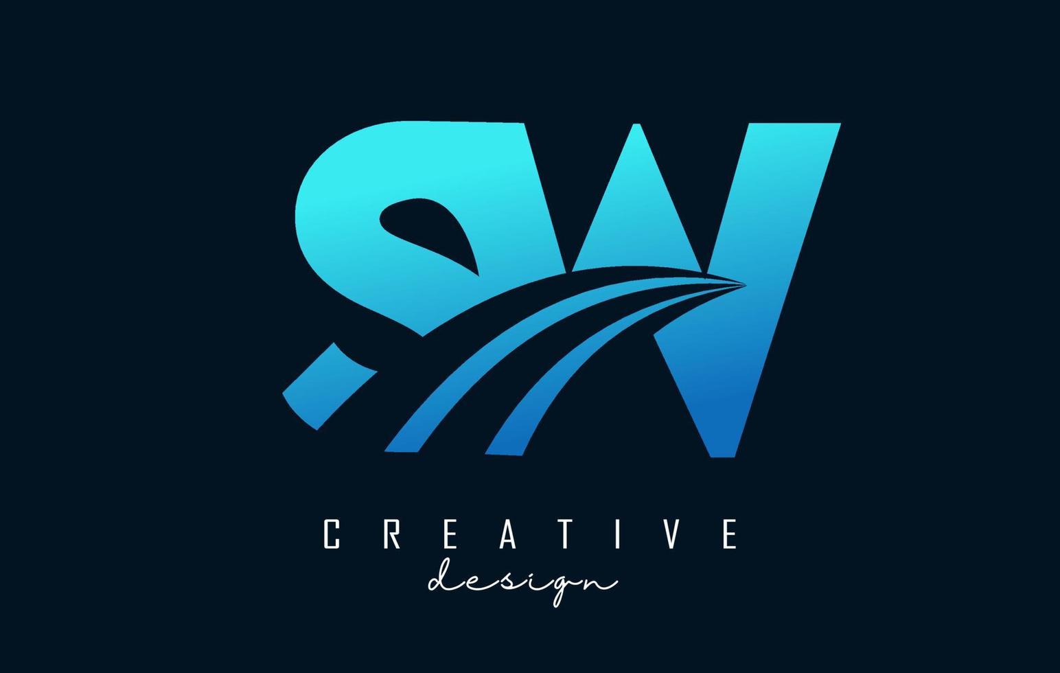 kreative blaue buchstaben sw sw logo mit führenden linien und straßenkonzeptdesign. Buchstaben mit geometrischem Design. vektor