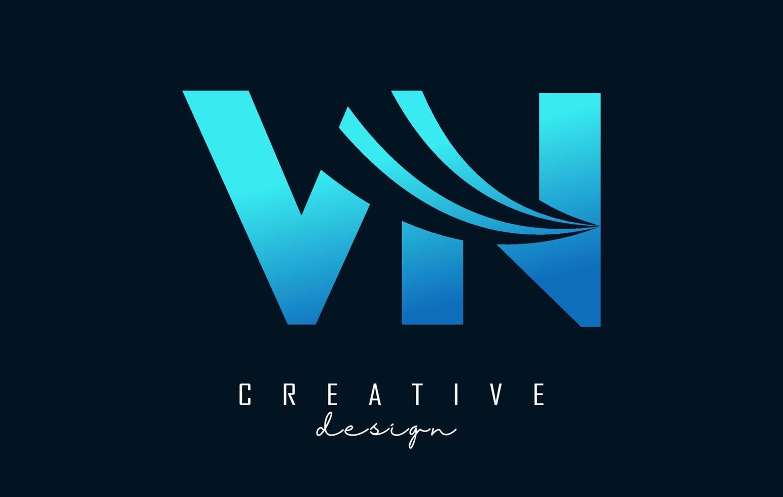 kreative blaue buchstaben vn vn-logo mit führenden linien und straßenkonzeptdesign. Buchstaben mit geometrischem Design. vektor