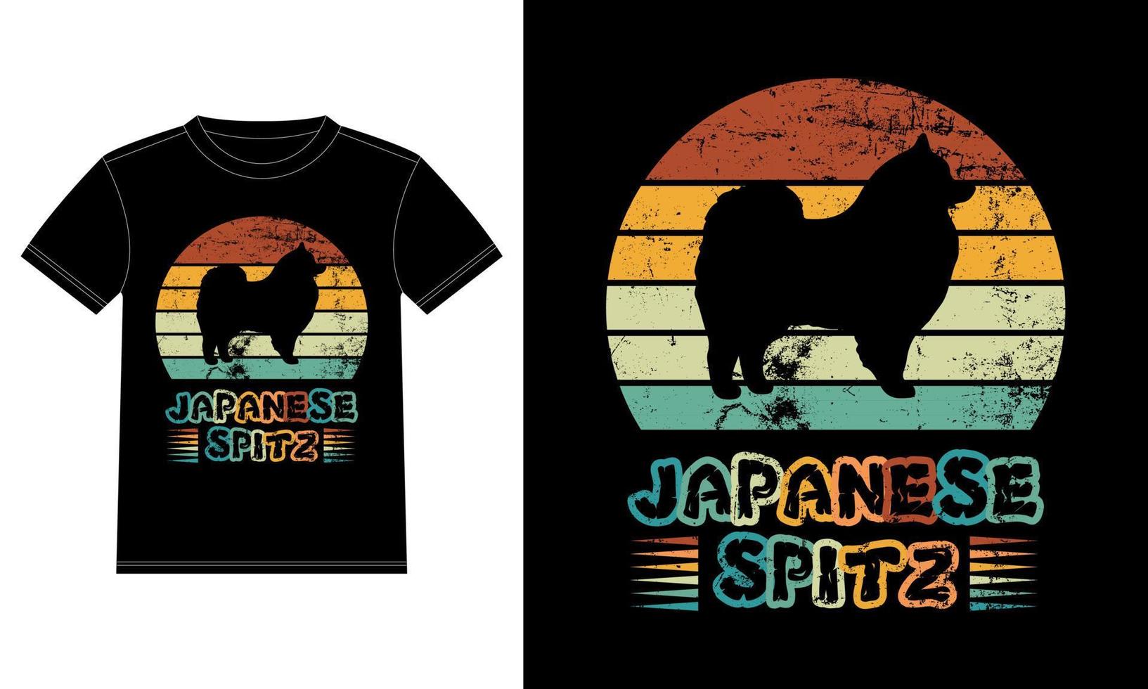 rolig japansk spitz vintage retro solnedgång silhuett gåvor hund älskare hundägare väsentlig t-shirt vektor