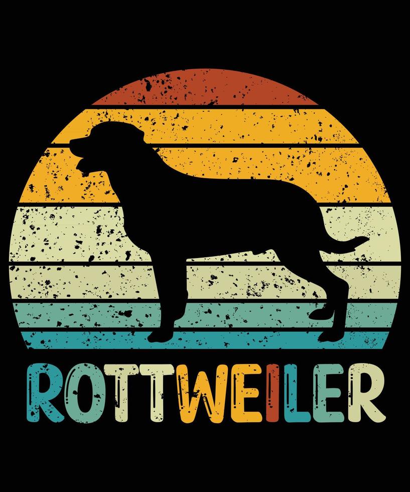 rolig rottweiler vintage retro solnedgång silhuett gåvor hund älskare hundägare väsentlig t-shirt vektor