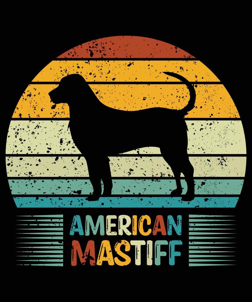 Sonnenuntergang-Silhouettegeschenke des lustigen amerikanischen Mastiff Vintagen Retro- wesentlichen T - Shirt des Hundeliebhaber-Hundebesitzers vektor