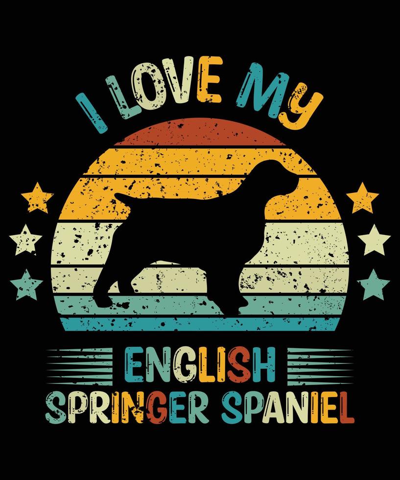 Sonnenuntergang-Silhouettegeschenke des lustigen englischen Springer Spaniels Vintager retro wesentlicher T - Shirt des Hundeliebhaber-Hundeinhabers vektor