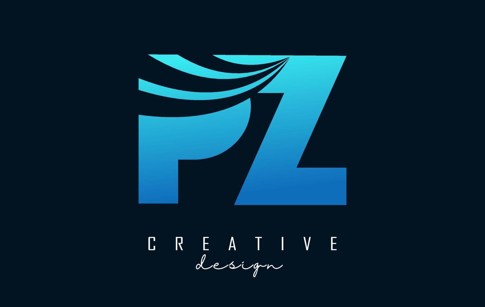 kreativa blå bokstäver pz pz logotyp med ledande linjer och vägkonceptdesign. bokstäver med geometrisk design. vektor