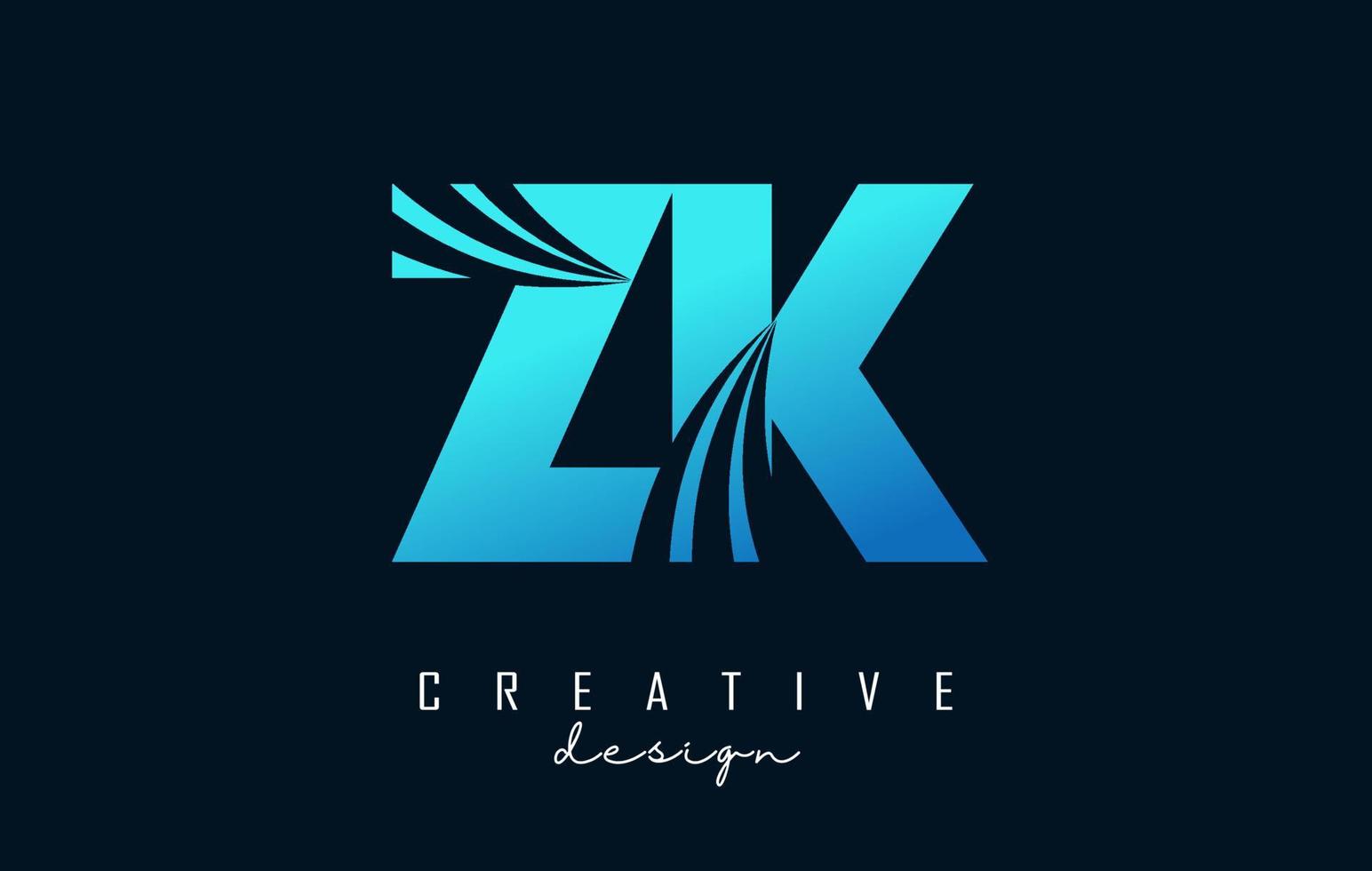 kreative blaue buchstaben zk zk logo mit führenden linien und straßenkonzeptdesign. Buchstaben mit geometrischem Design. vektor
