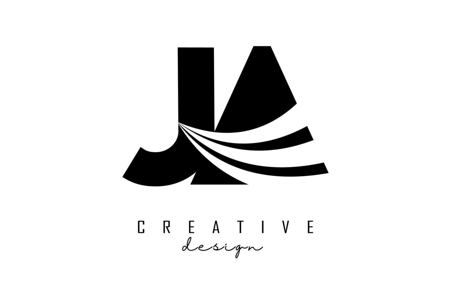 kreativa svarta bokstäver ja ja logotyp med ledande linjer och vägkonceptdesign. bokstäver med geometrisk design. vektor