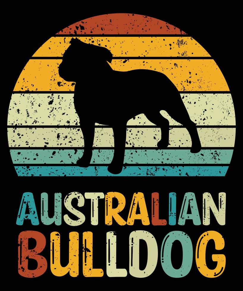 Sonnenuntergang-Silhouettegeschenkhundeliebhaber-Hundeinhaber-wesentlicher T - Shirt der lustigen australischen Bulldogge Vintager retro vektor