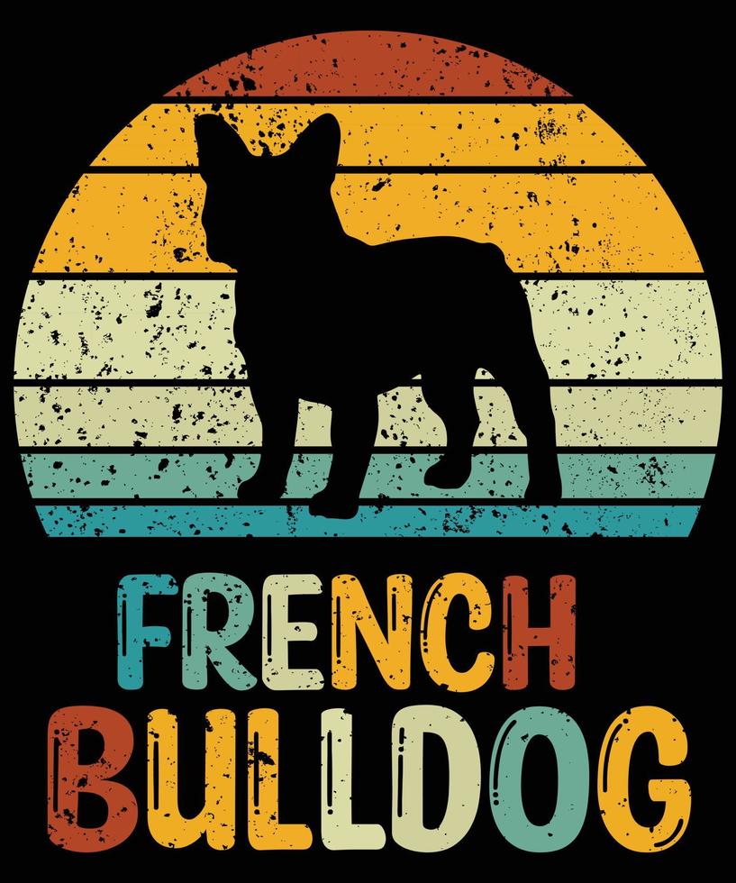 Sonnenuntergang-Silhouettegeschenkhundeliebhaber-Hundeinhaber-wesentlicher T - Shirt der lustigen französischen Bulldogge Vintager retro vektor