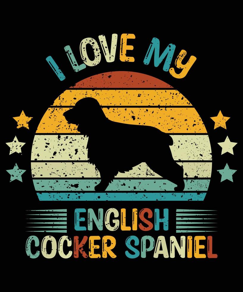 Sonnenuntergang-Silhouettegeschenke des lustigen englischen Cocker spaniels Vintager retro wesentlicher T - Shirt des Hundeliebhaber-Hundeinhabers vektor