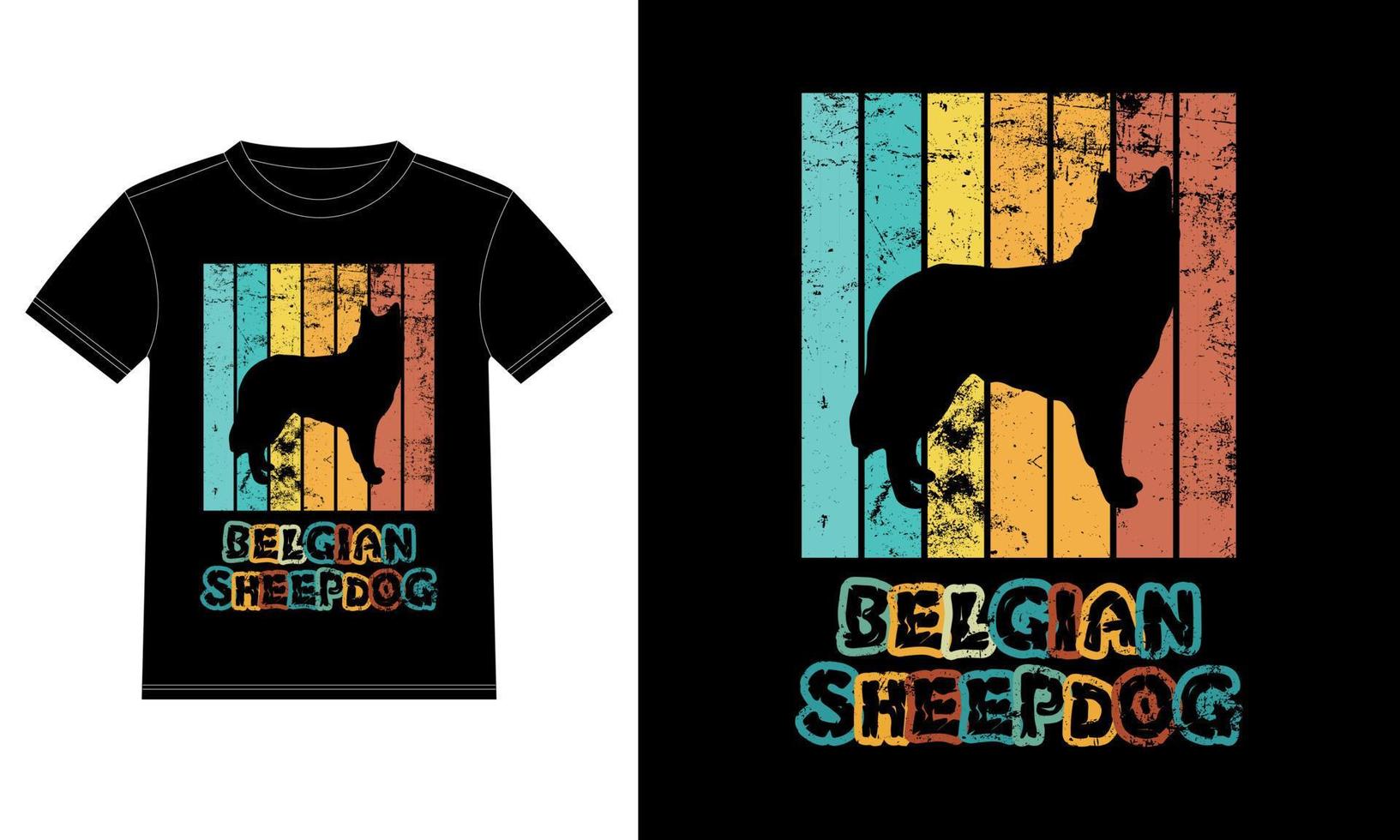 rolig belgisk fårhund vintage retro solnedgång silhuett gåvor hund älskare hundägare väsentlig t-shirt vektor