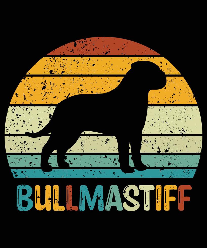 rolig bullmastiff vintage retro solnedgång silhuett gåvor hund älskare hundägare viktig t-shirt vektor