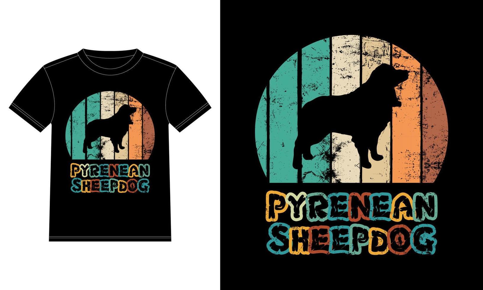 Sonnenuntergang-Silhouettegeschenkhundeliebhaberhundebesitzer des lustigen pyrenäischen Schäferhundes Vintager retro wesentlicher T - Shirt vektor