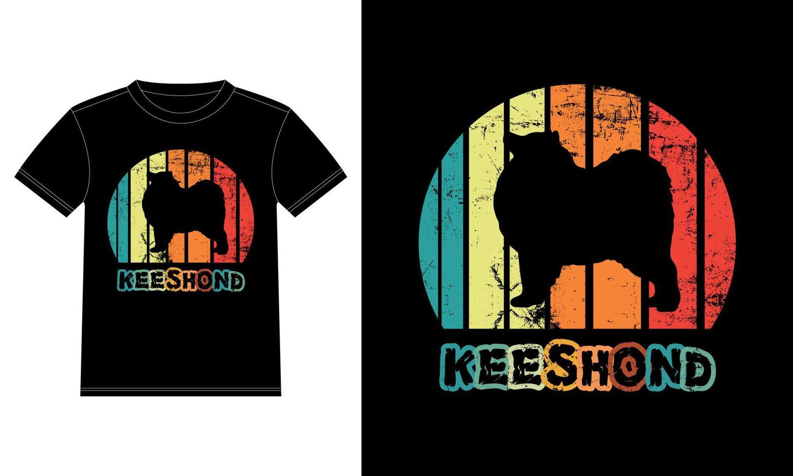 rolig keeshond vintage retro solnedgång silhuett gåvor hund älskare hundägare väsentlig t-shirt vektor