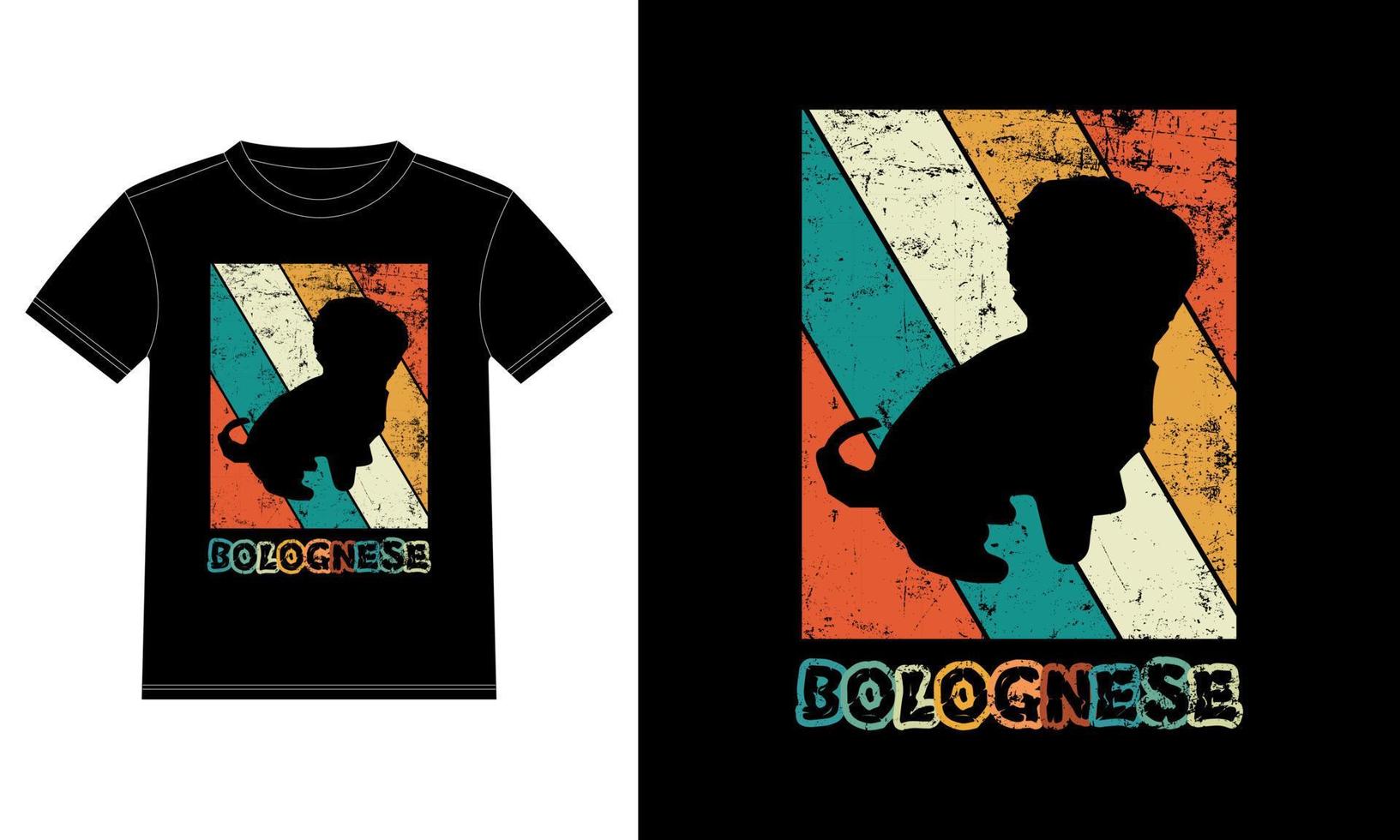 rolig Bolognese vintage retro solnedgång silhuett gåvor hund älskare hundägare viktig t-shirt vektor